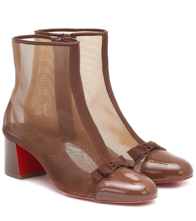 Christian Louboutin Checkypoint Mesh Ankle Boots In Brown