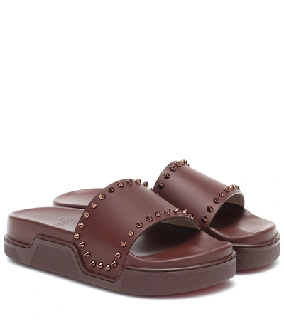 Christian Louboutin Pool Stud Leather Slides In Brown