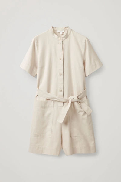 Cos Cotton Playsuit With Pockets In Beige