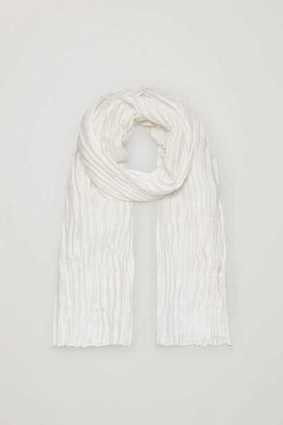 Cos Wave Texture Linen Mix Scarf In White