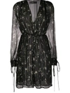 Amiri Gathered Floral-print Silk-crepon Mini Dress In Black