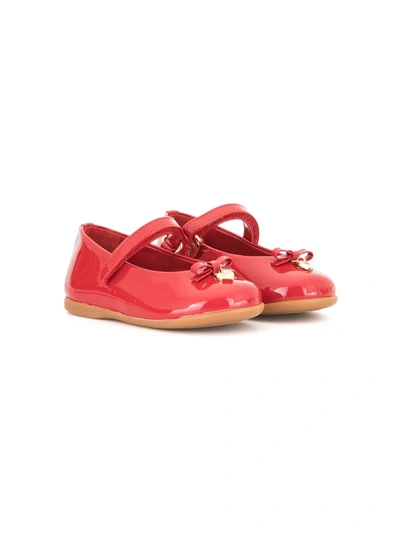 Dolce & Gabbana Kids' Logo-plaque Touch-strap Ballerinas In Red