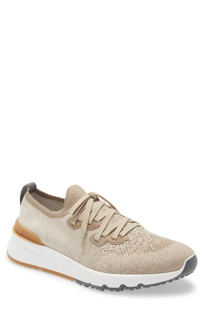 Brunello Cucinelli Knitted Sneakers In Sand