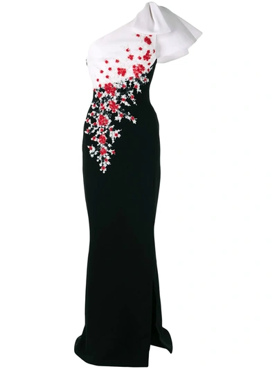 Saiid Kobeisy One-shoulder Floral Maxi Dress In Black