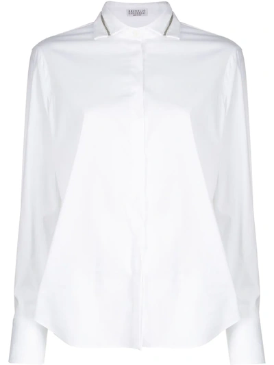 Brunello Cucinelli Embellished Collar Shirt In Optic White