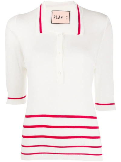 Plan C Three Quarter Sleeve Polo Shirt In White