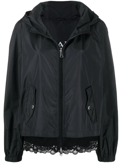 Ermanno Ermanno Floral Lace Hem Hooded Jacket In Black