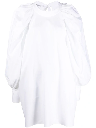 Parlor Puff-sleeve Bow-detail Shift Dress In White