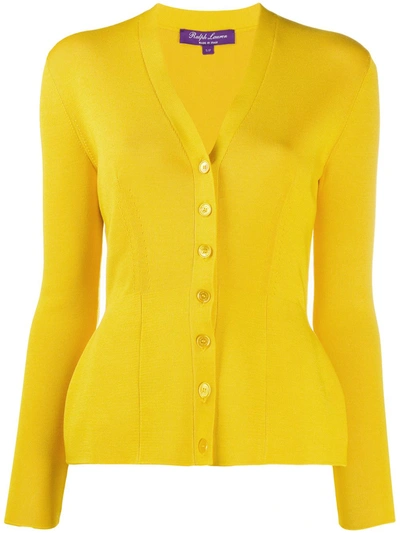 Ralph Lauren Silk Peplum Cardigan In Yellow