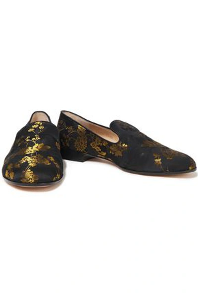 Gianvito Rossi Floral-jacquard Loafers In Black