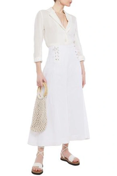 Isolda Lace-up Linen-gauze Wide-leg Pants In White