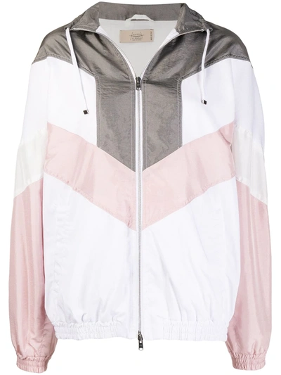 Maison Flaneur Panelled Colour Block Rain Jacket In White