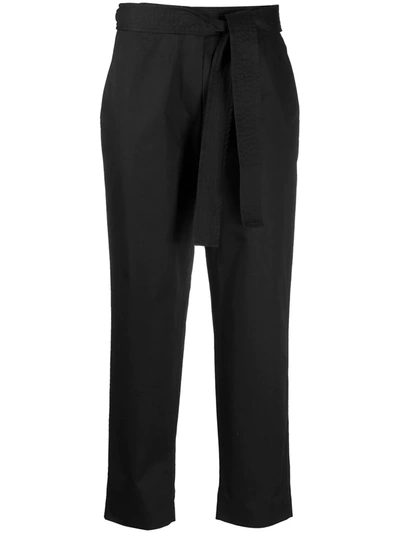 Maison Flaneur Belted Waist Cropped Trousers In Black