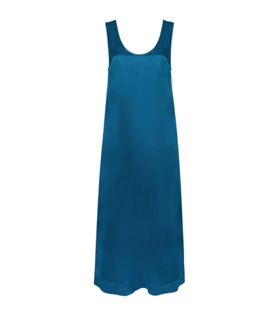 Asceno Capri Deep Sea Silk Scoop-neck Dress In Printed
