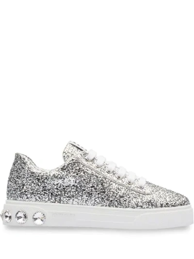 Miu Miu Glitter-effect Low-top Sneakers In Silver