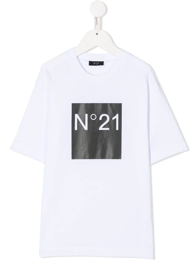 N°21 Kids' White T-shirt With Frontal Logo Press
