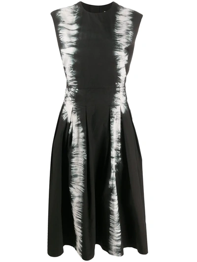 Msgm Distressed-print Midi Dress In Black