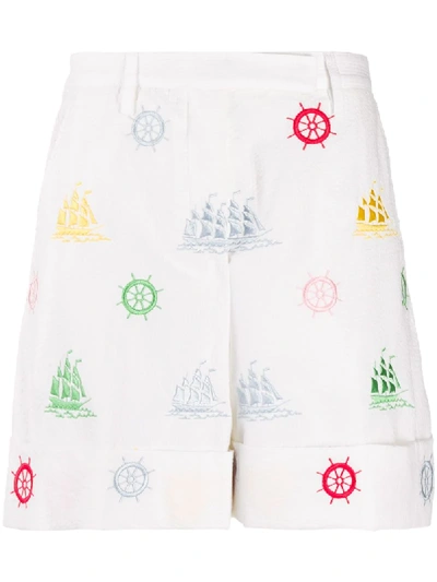 Thom Browne Nautical Print Shorts In White