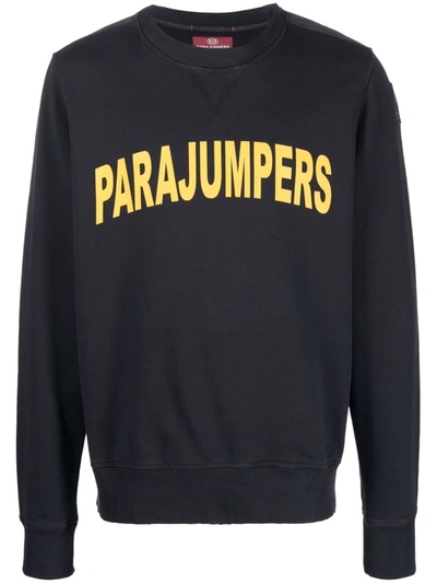 Parajumpers Caleb Sweatshirt In Black Cotton With Yellow Logo In Blau