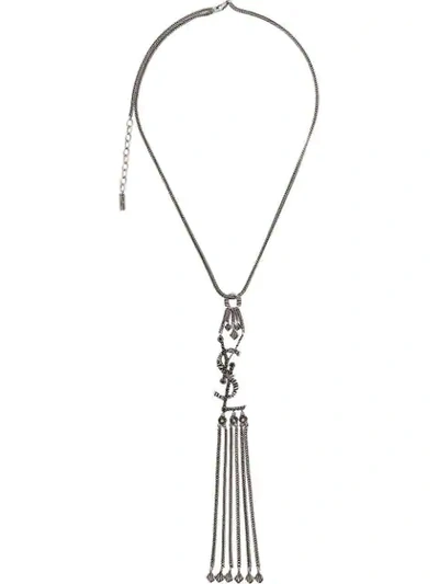Saint Laurent Monogram Textured Tassel Pendant Necklace In Metallic