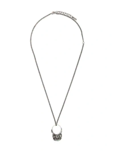 Saint Laurent Silver Tone Turquoise Ring Pendant Necklace In Metallic