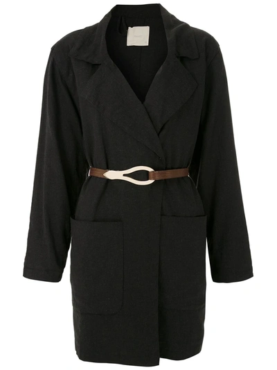 Framed Linen Loose Fit Coat In Black