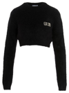 Gcds Long-sleeved Cropped Mohair Blend Sweater With Logo In Black