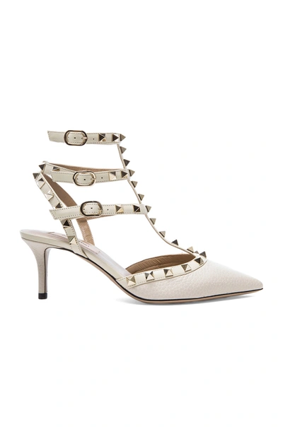 Valentino Garavani Ivory Rockstud Slingback Kitten Heels In White