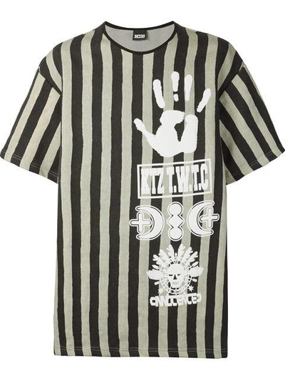 Ktz Black & Beige Striped Logo T-shirt