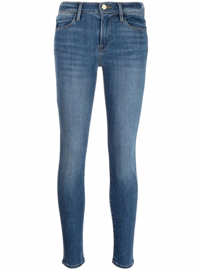 Frame Skynny Stonewashed Jeans In Blue