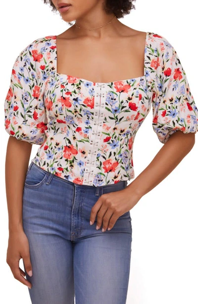 Astr Floral Print Square Neck Top In Red Multi Floral