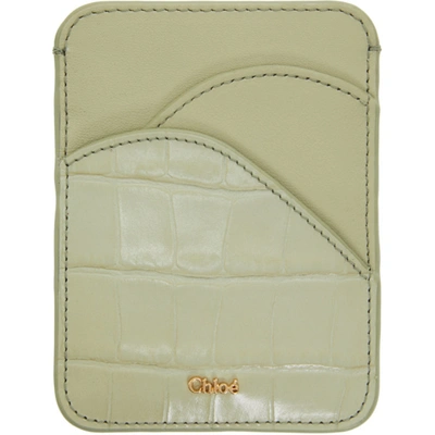 Chloé Walden Smooth And Croc-effect Leather Cardholder In Light Eucalyptus