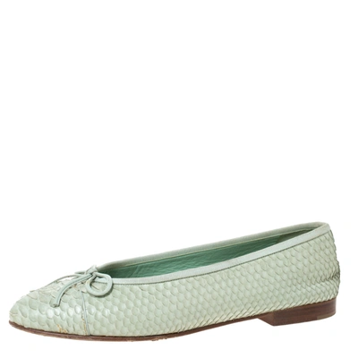Pre-owned Chanel Light Green Python Bow Ballet Flats Size 38