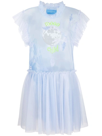 Viktor & Rolf Moon Child Embroidered Sheer Dress In Purple