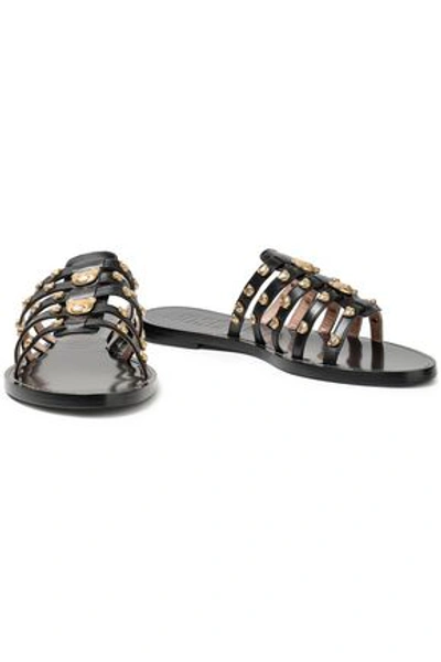 Moschino Embellished Metallic Leather Sandals In Black