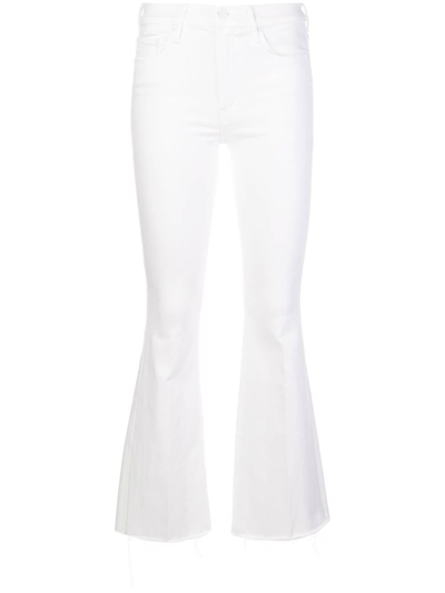 Mother The Tomcat Roller Distressed High-rise Flared Jeans In <p> Jeans In White Stretch Denim Cotton With Flared Leg And Frayed Hems