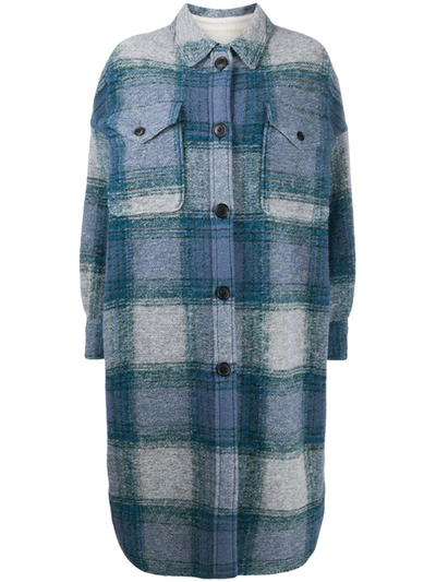 Isabel Marant Étoile Elayo Long Plaid Wool-blend Coat In Greyish Blue