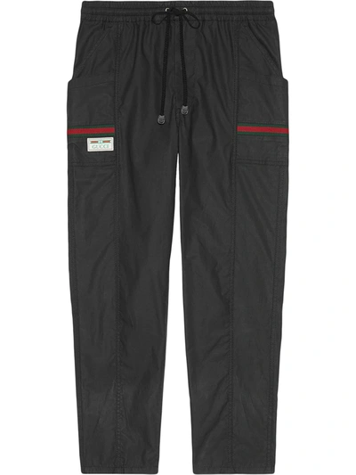 Gucci Web-stripe Cotton-canvas Track Pants In Black