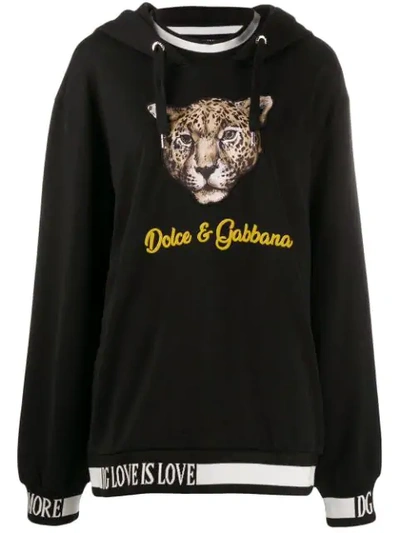 Dolce & Gabbana Leopard Print Hoodie In Black