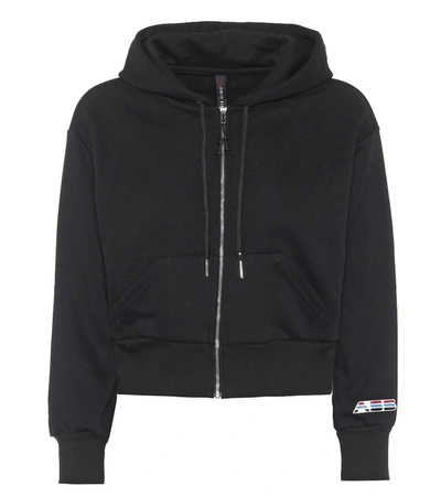 Adam Selman Sport Black Cropped Hooded Jersey Sweatshirt