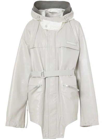 Burberry Cut-out Hem Coated Nylon Parka In Grey