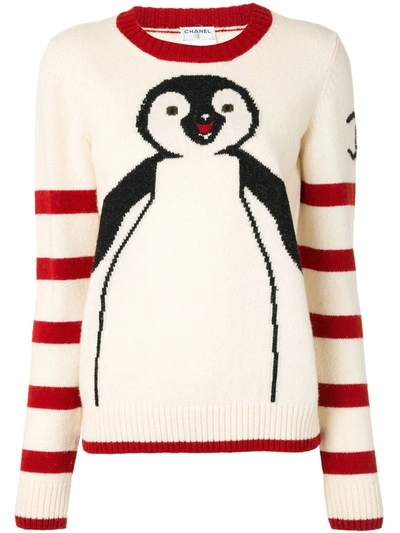 Pre-owned Chanel 2007 Penguin Knit Jumper In White