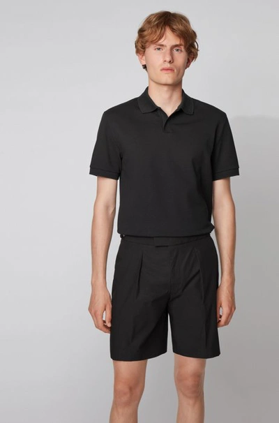 Hugo Boss - Stretch Cotton Polo Shirt With Open Collar - Black