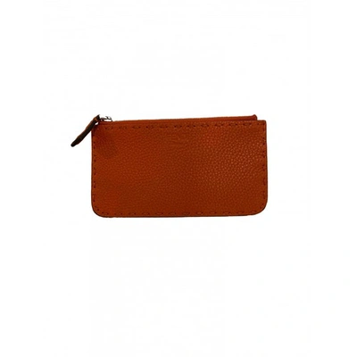 Pre-owned Fendi Leather Card Wallet In Orange