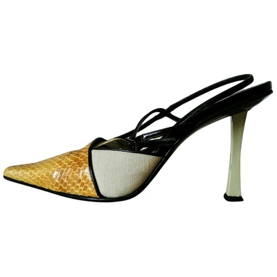Pre-owned Diego Dolcini Yellow Water Snake Sandals