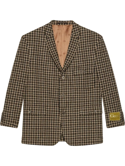 Gucci Check-pattern Single-breasted Blazer Jacket In Brown