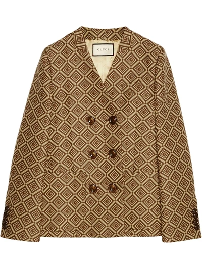 Gucci Gg Damier Jacquard Jacket In Brown, Beige And Pink