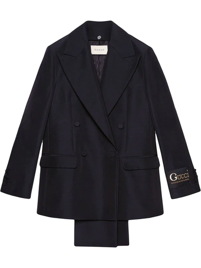 Gucci Removable-lapel Double-breasted Faille Blazer In Black