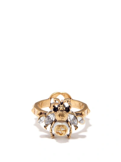Gucci Bee Ring With Interlocking G In Gold-toned Metal