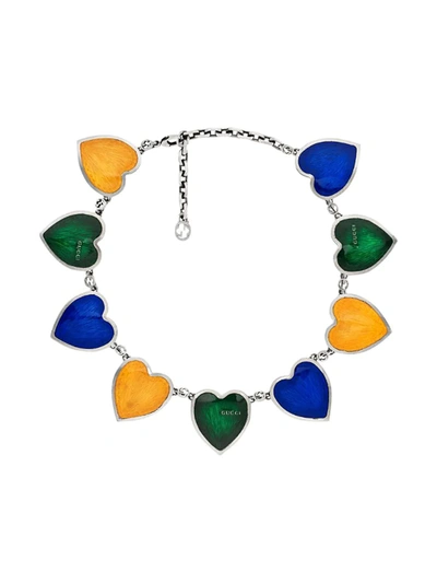 Gucci Multicolor Enamel Heart Necklace In Blue